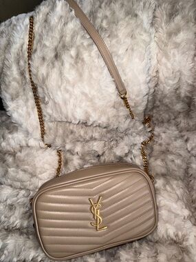 Yves Saint Laurent Cream Quilted Camera Crossbody with Gold Chain